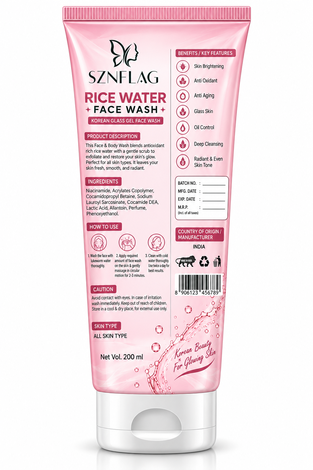 Rice Water Face Wash – Korean Glass Gel Face Wash with Hyaluronic Complex