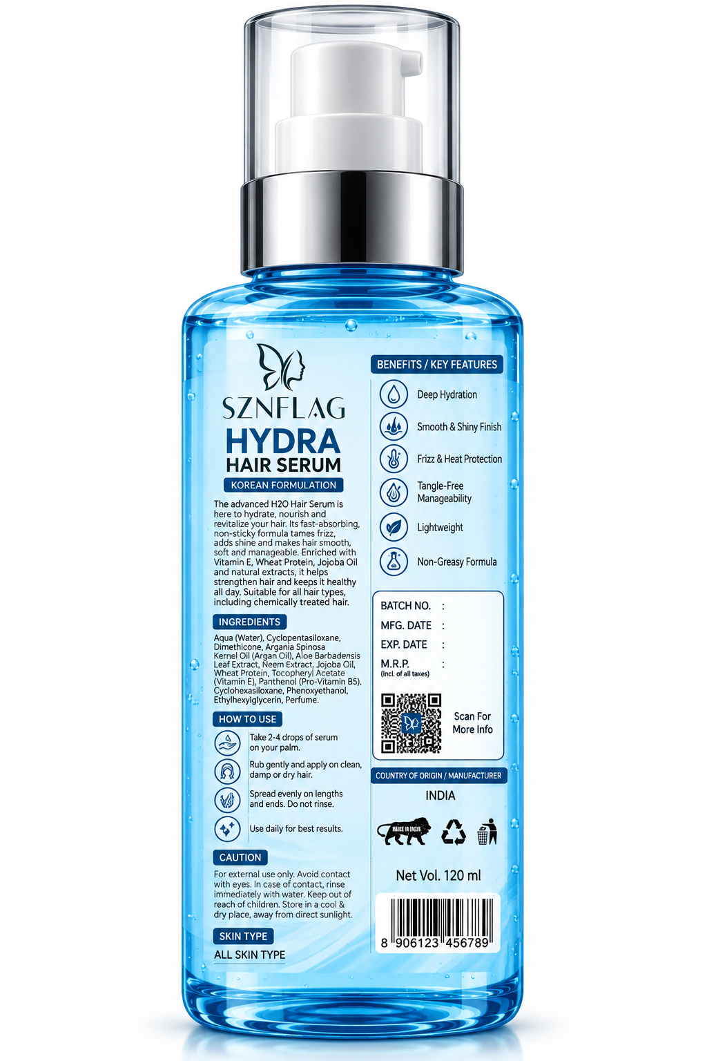 Hydra Hair Serum – Korean Formulation | Anti-Frizz & Heat Protection