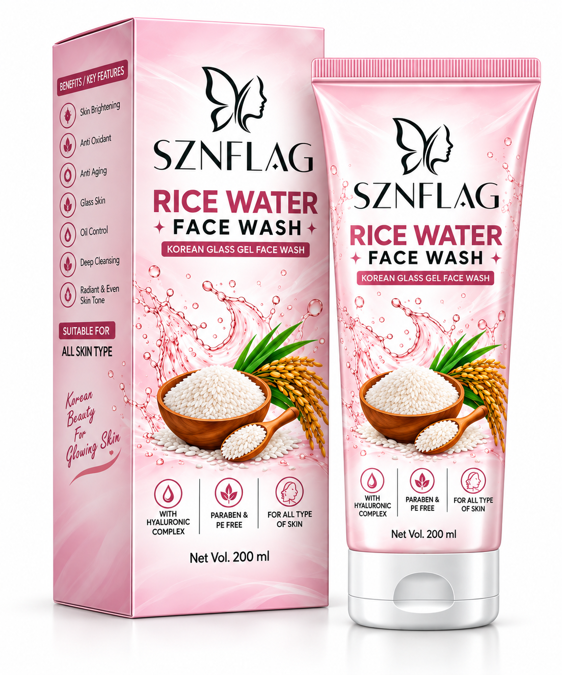 Rice Water Face Wash – Korean Glass Gel Face Wash with Hyaluronic Complex