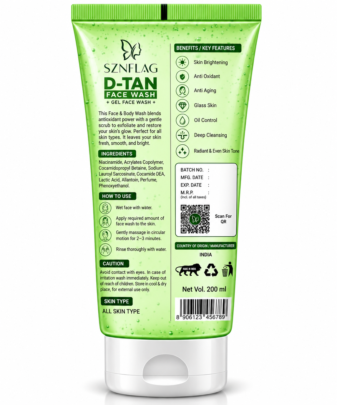 D-TAN Face Wash – Hydrating Gel Face Wash with Hyaluronic Complex