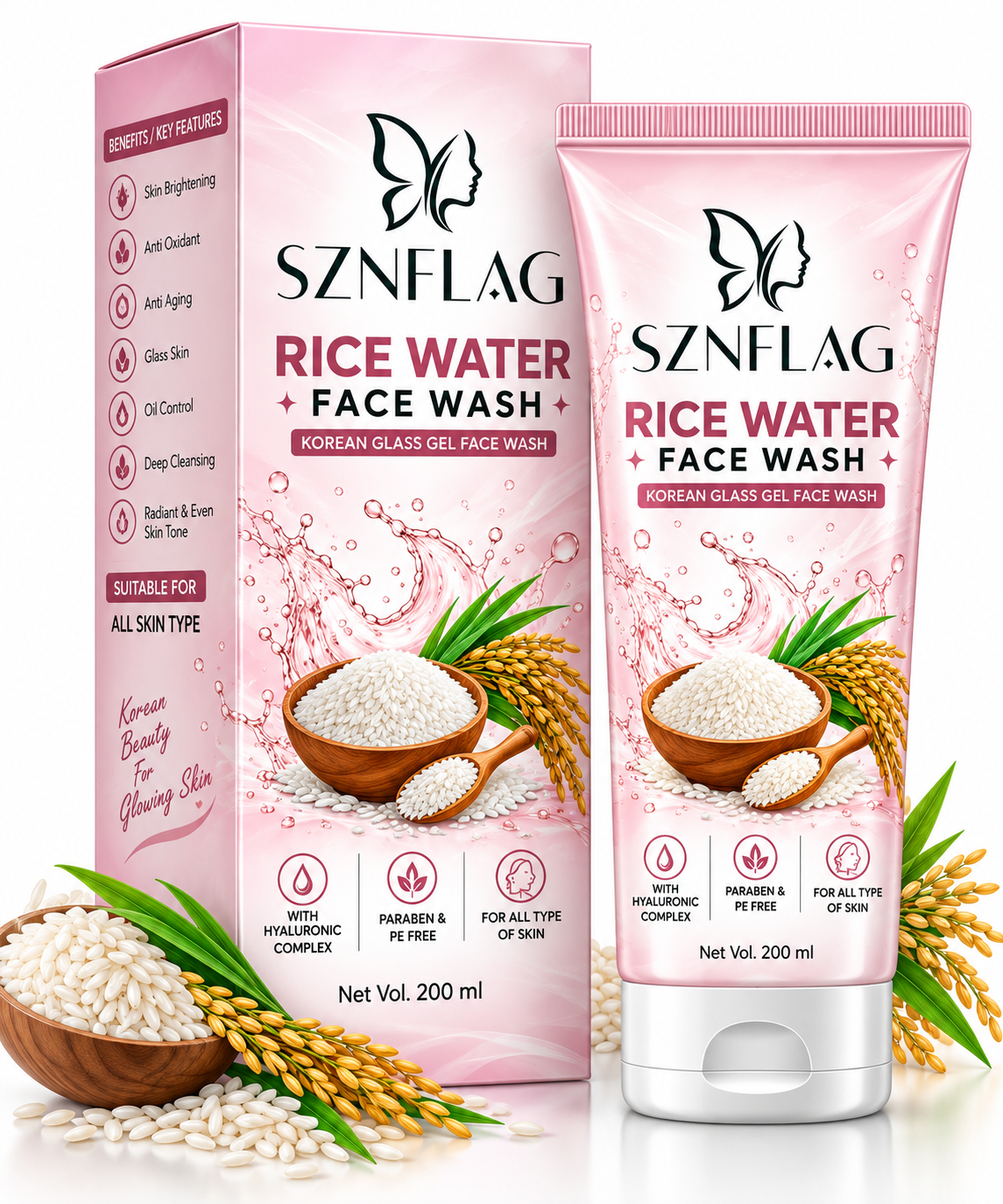 Rice Water Face Wash – Korean Glass Gel Face Wash with Hyaluronic Complex